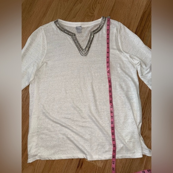 Chico’s 100% Linen Embellished V-Neck Tunic White Size XL - Picture 6 of 12